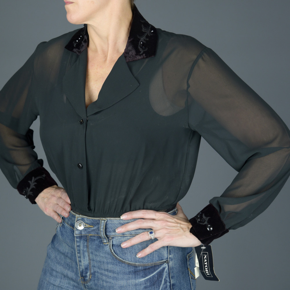New Natori Organza & Velvet Bodysuit Blouse